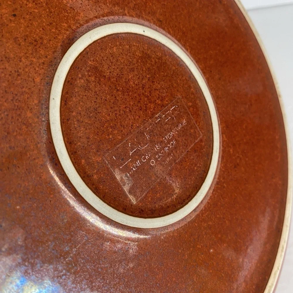 Lauffer Dinner Plate Ovenproof Stoneware Brown Trim Speckled Curry Japan 10.5